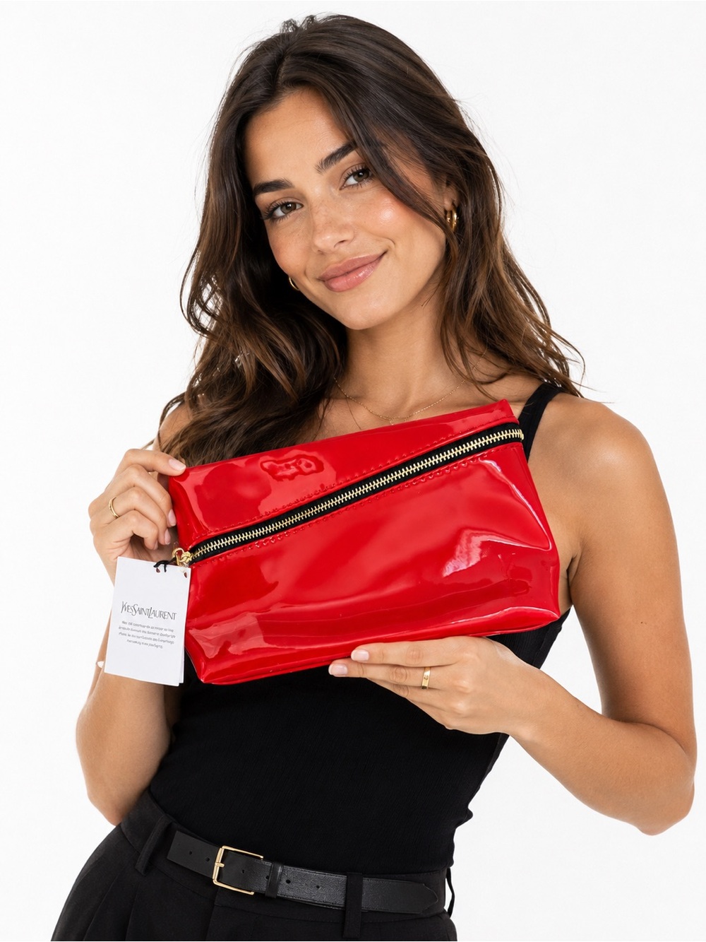 YSL Beauty Red Patent Cosmetic Pouch NWT Saint Laurent Makeup Bag